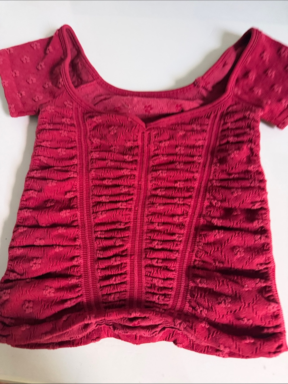 Urban Outfitters Deep Red Short Sleeve Ruffled Knit Top